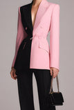Black Pink 2 Piece Peak Lapel Long Sleeves Patchwork Prom Suits with Buttons