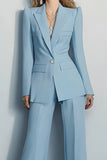 Grey Blue Peak Lapel 2 Piece Long Sleeves Prom Suits