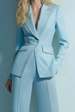 Blue 2 Piece One Button Peak Lapel Prom Suits with Pockets