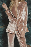 Blush One Button 2 Piece Fitted Velvet Prom Suits with Sleeves