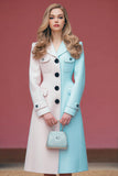 Pink Blue A Line Patchwork Single Breasted Midi Blazer Dress