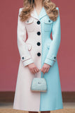 Pink Blue A Line Patchwork Single Breasted Midi Blazer Dress