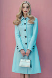 Blue Single Breasted A Line Midi Blazer Dress with Sleeves