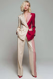 Light Khaki Patchwork Notched Lapel 2 Piece Business Suits with Pockets