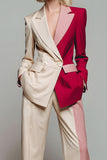 Light Khaki Patchwork Notched Lapel 2 Piece Business Suits with Pockets