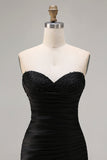 Black Tiered Ruched Mermaid Long Prom Dress with Beading