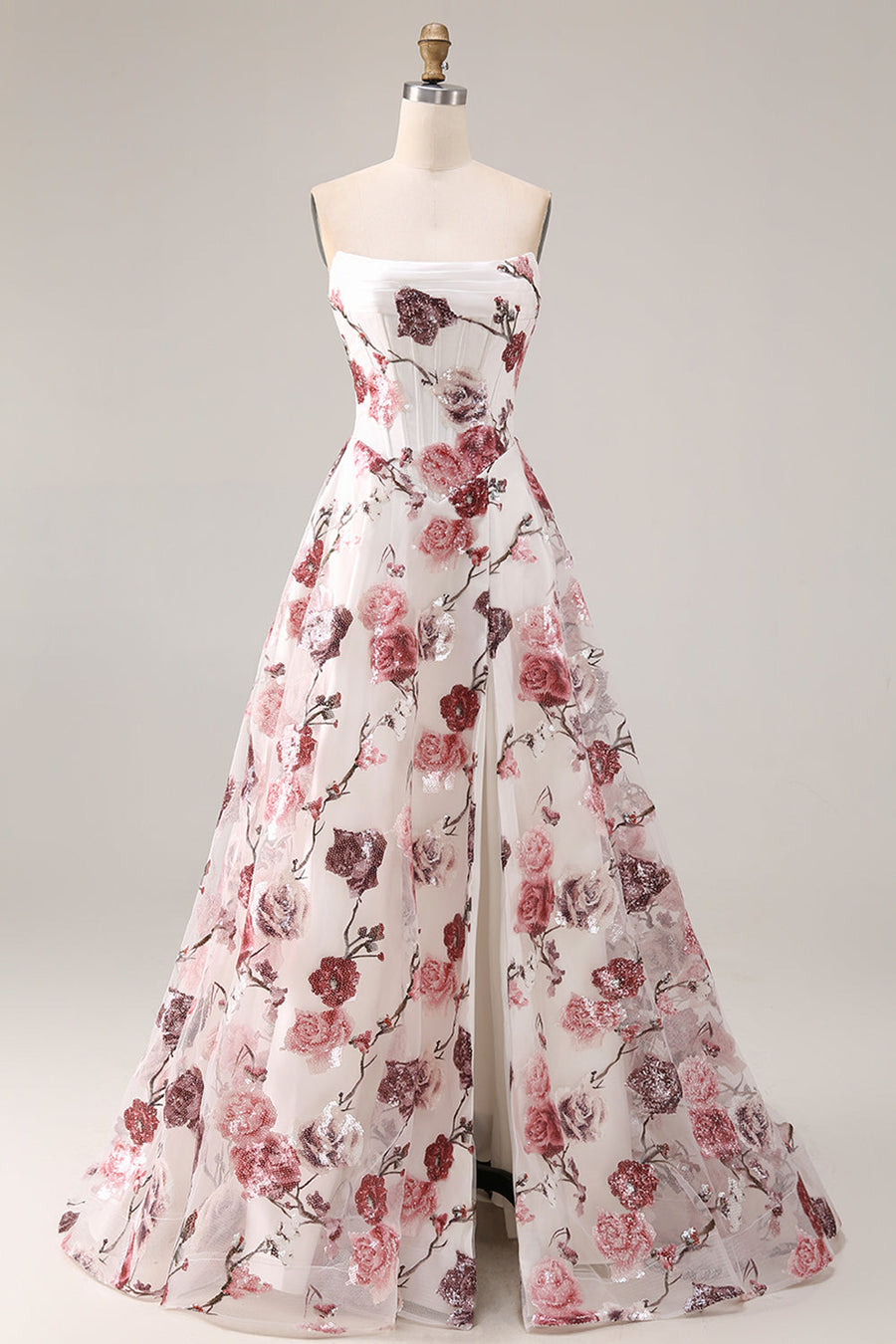 strapless open back dress Two Piece Prom Dresses Mermaid Floral Print Long Sleeveless Satin Prom –  cathyprom