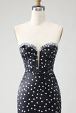 Black and White Mermaid Ploka Dots Corset Long Prom Dress with Ruffles