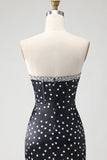 Black and White Mermaid Ploka Dots Corset Long Prom Dress with Ruffles