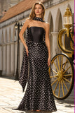 Black and White Polka Dots Neck Scarf Long Mermaid Prom Dress