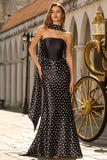 White and Black Polka Dots Mermaid Neck Scarf Long Prom Dress