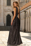 Black and White Polka Dots Neck Scarf Long Mermaid Prom Dress
