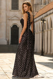 White and Black Polka Dots Mermaid Neck Scarf Long Prom Dress
