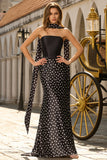 White and Black Polka Dots Mermaid Neck Scarf Long Prom Dress