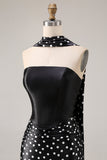 Black and White Polka Dots Neck Scarf Long Mermaid Prom Dress