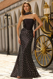White and Black Polka Dots Mermaid Neck Scarf Long Prom Dress