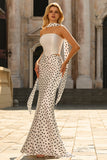 White and Black Polka Dots Mermaid Neck Scarf Long Prom Dress