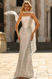 Black and White Satin Polka Dots Mermaid Neck Scarf Long Prom Dress