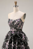 Floral White and Pink A Line Tiered Corset Lace Long Prom Dress