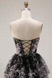 Floral White and Pink A Line Tiered Corset Lace Long Prom Dress