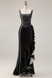 Black and White Polka Dots Mermaid Asymmetrical Corset Prom Dress with Ruffles