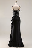 Black and White Polka Dots Mermaid Asymmetrical Corset Prom Dress with Ruffles