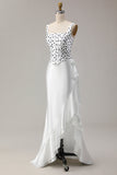 Black and White Polka Dots Ruffled Mermaid Asymmetrical Corset Prom Dress