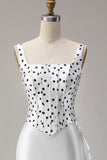 Black and White Polka Dots Ruffled Mermaid Asymmetrical Corset Prom Dress