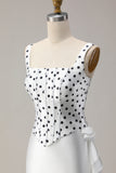 Black and White Polka Dots Ruffled Mermaid Asymmetrical Corset Prom Dress
