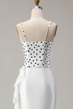 Black and White Polka Dots Ruffled Mermaid Asymmetrical Corset Prom Dress
