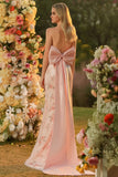 Sparkly Blush Halter Neck Floral Mermaid Maxi Corset Prom Dress with Bow