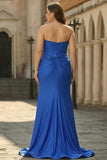 Royal Blue Beaded Sparkly Long Mermaid Corset Prom Dress with Appliques