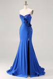 Sparkly Royal Blue Beaded Mermaid Long Corset Prom Dress with Appliques