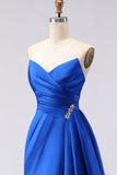 Royal Blue Mermaid Strapless Ruched Long Prom Dress with Side Cape