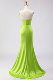 Green Satin Mermaid Sweetheart Long 3D Flowers Prom Dress with Slit