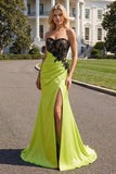 Black and Green Mermaid Ruched Maxi Corset Prom Dress with Slit