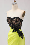 Black and Green Mermaid Ruched Maxi Corset Prom Dress with Slit