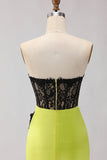 Black and Green Mermaid Ruched Maxi Corset Prom Dress with Slit