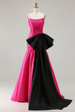 Fuchsia Mermaid Strapless Long Lace up Back Prom Dress with Bow
