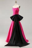 Fuchsia Mermaid Strapless Long Lace up Back Prom Dress with Bow