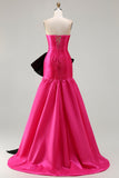 Fuchsia Mermaid Strapless Long Lace up Back Prom Dress with Bow