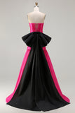Fuchsia Mermaid Strapless Long Lace up Back Prom Dress with Bow