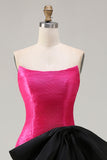 Fuchsia Mermaid Strapless Long Lace up Back Prom Dress with Bow