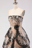 Sparkly Black and Apricot Ball Gown Strapless Long Prom Dress with Sequin