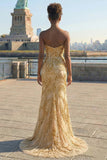 Sparkly Golden Sweetheart Maxi Mermaid Prom Dress with Slit