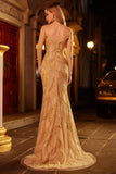 Sparkly Golden Sweetheart Long Beaded Mermaid Prom Dress with Slit