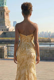 Sparkly Golden Sweetheart Maxi Mermaid Prom Dress with Slit