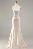 Sparkly Champagne Neck Scarf Mermaid Long Prom Dress with Beading