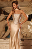 Sparkly Champagne Neck Scarf Maxi Prom Dress with Beading