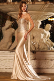 Sparkly Champagne Neck Scarf Maxi Prom Dress with Beading